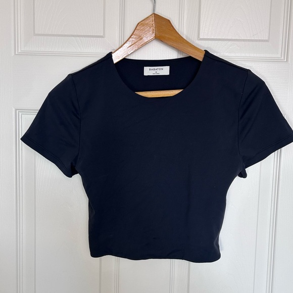 Aritzia Babaton Contour Black Fitted Cropped Crewneck Ribcage tee- size M EUC - Picture 6 of 8